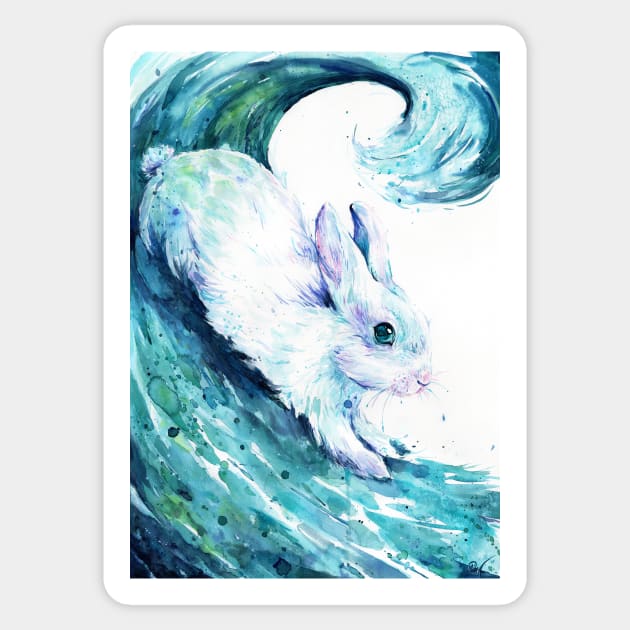 Water Bunny - Watercolor Animal Painting Art Sticker by mendic